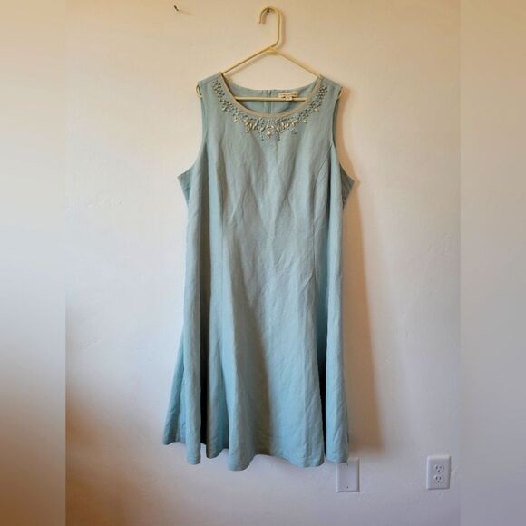 Coldwater Creek Linen Blend Dress Plus Size 22 Blue Gypsy Boho Lagenlook Mature - Picture 1 of 6